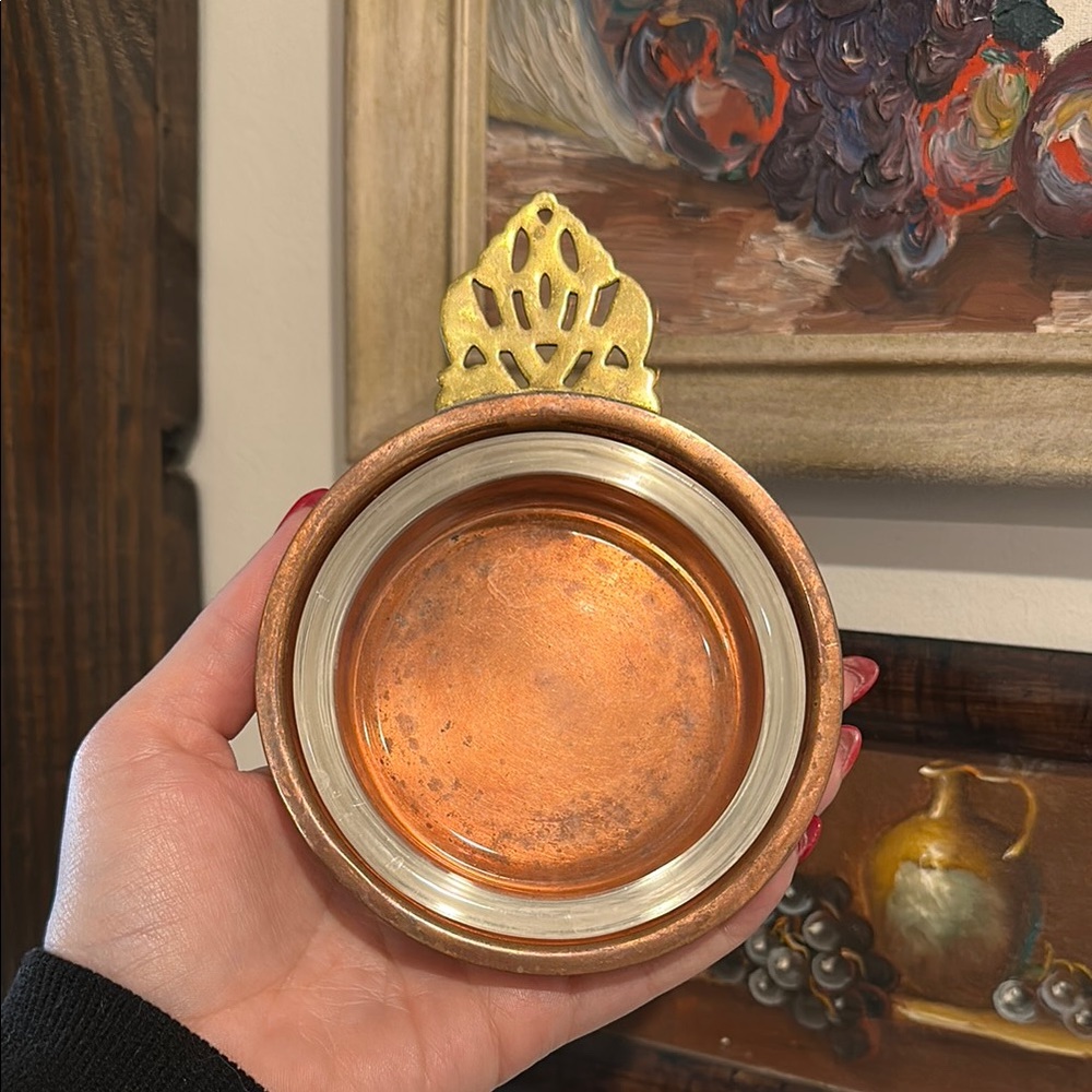 🧡 Vintage Coppercraft Guild Style Porringer Bowl w Glass Insert Wall Hanging